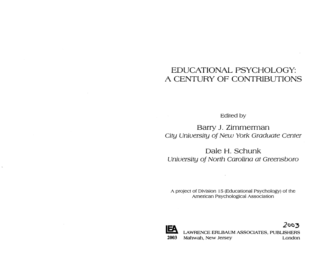 Educational Psychology: a Century of Contributions