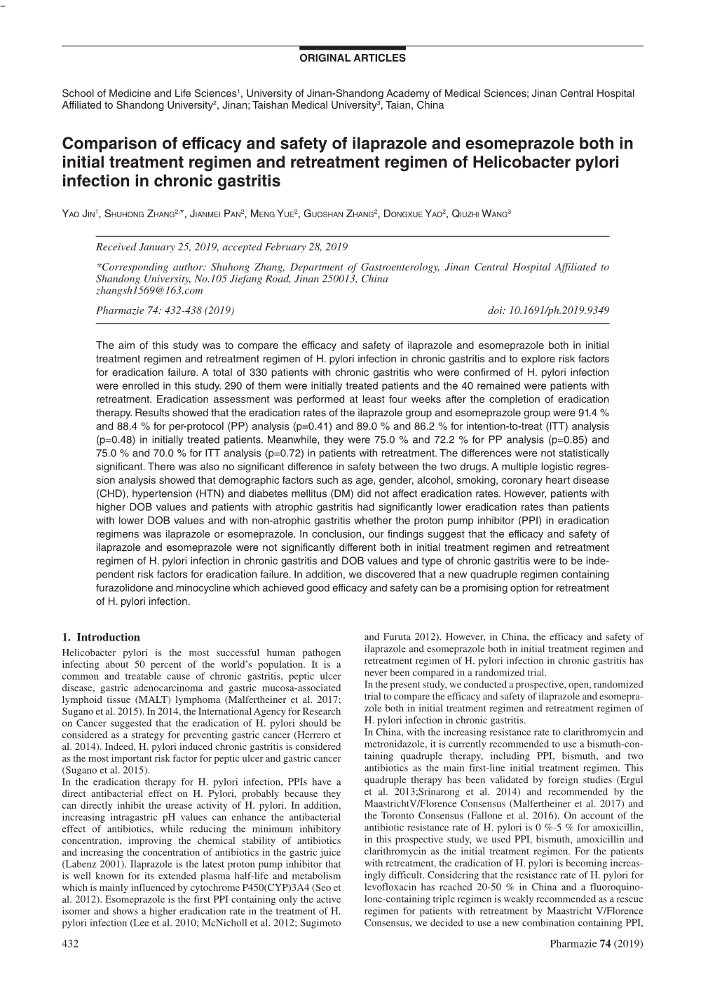 Comparison of Efficacy and Safety of Ilaprazole and Esomeprazole Both