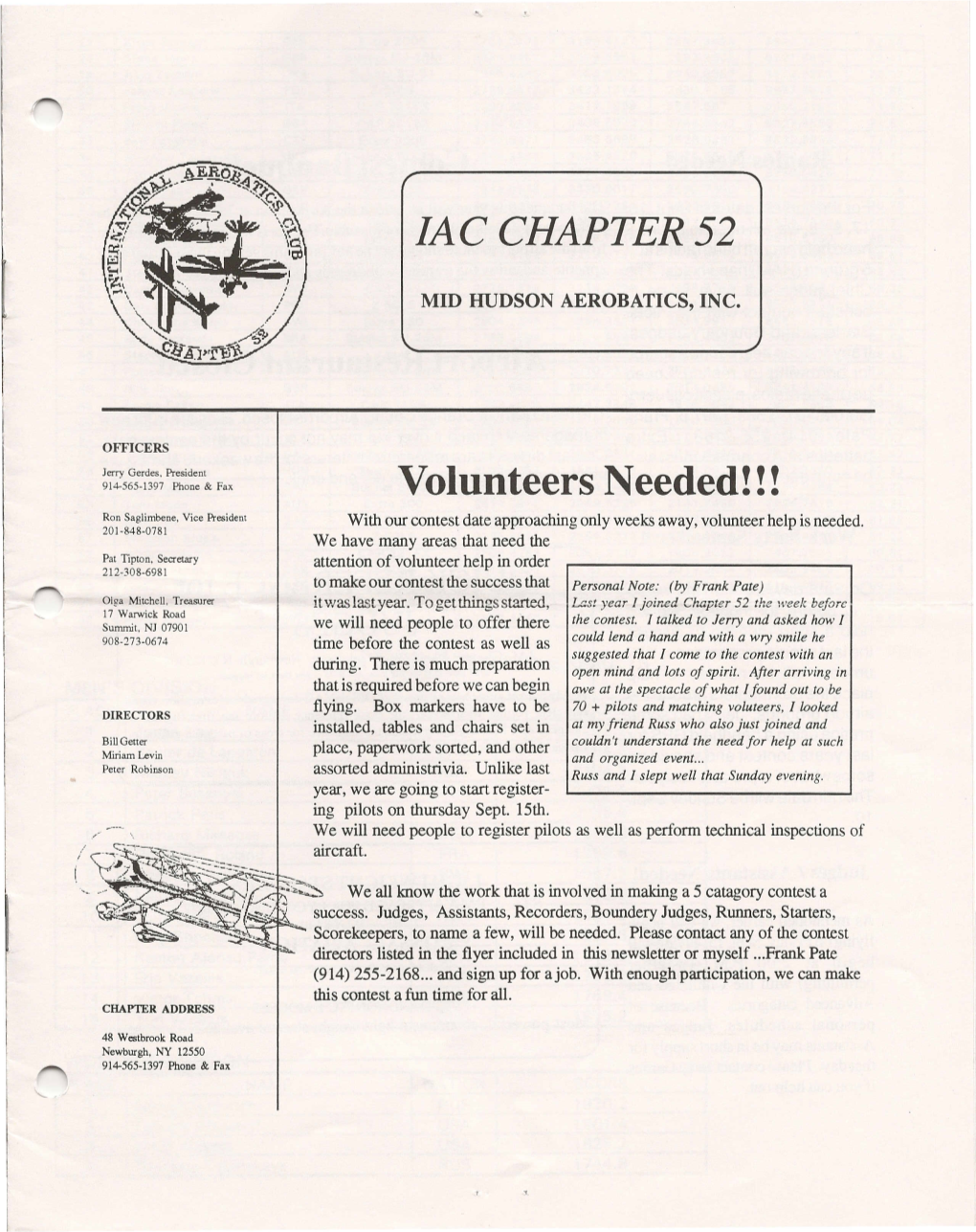 Lac CHAPTER 52 Volunteers Needed!!!