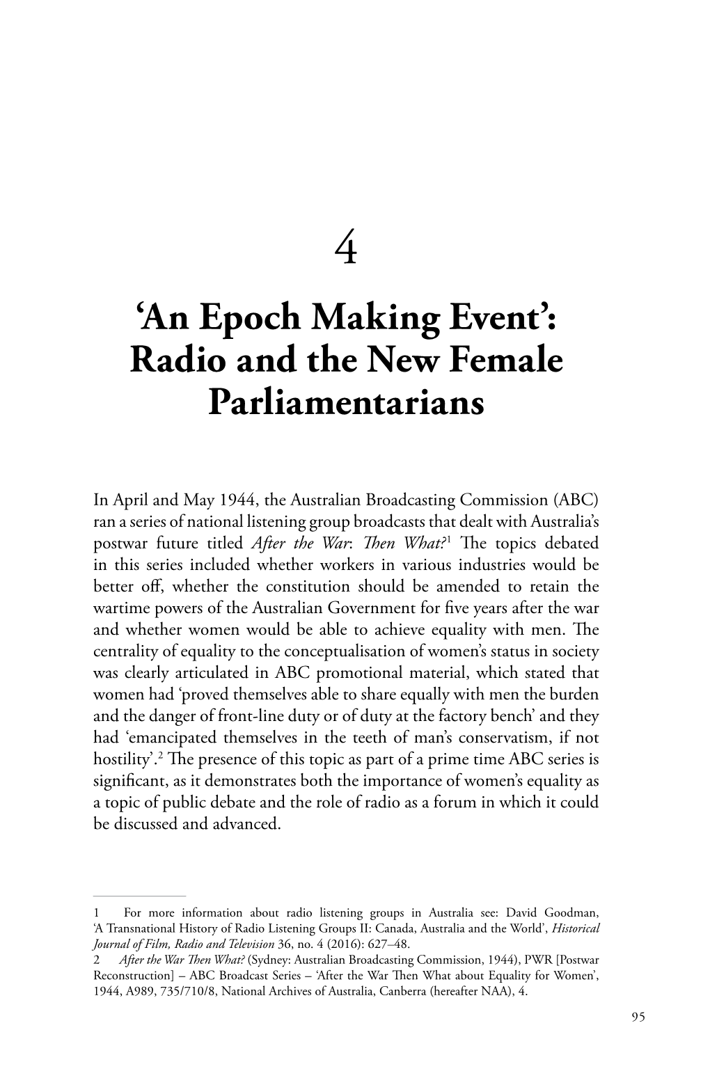 An Epoch Making Event’: Radio and the New Female Parliamentarians