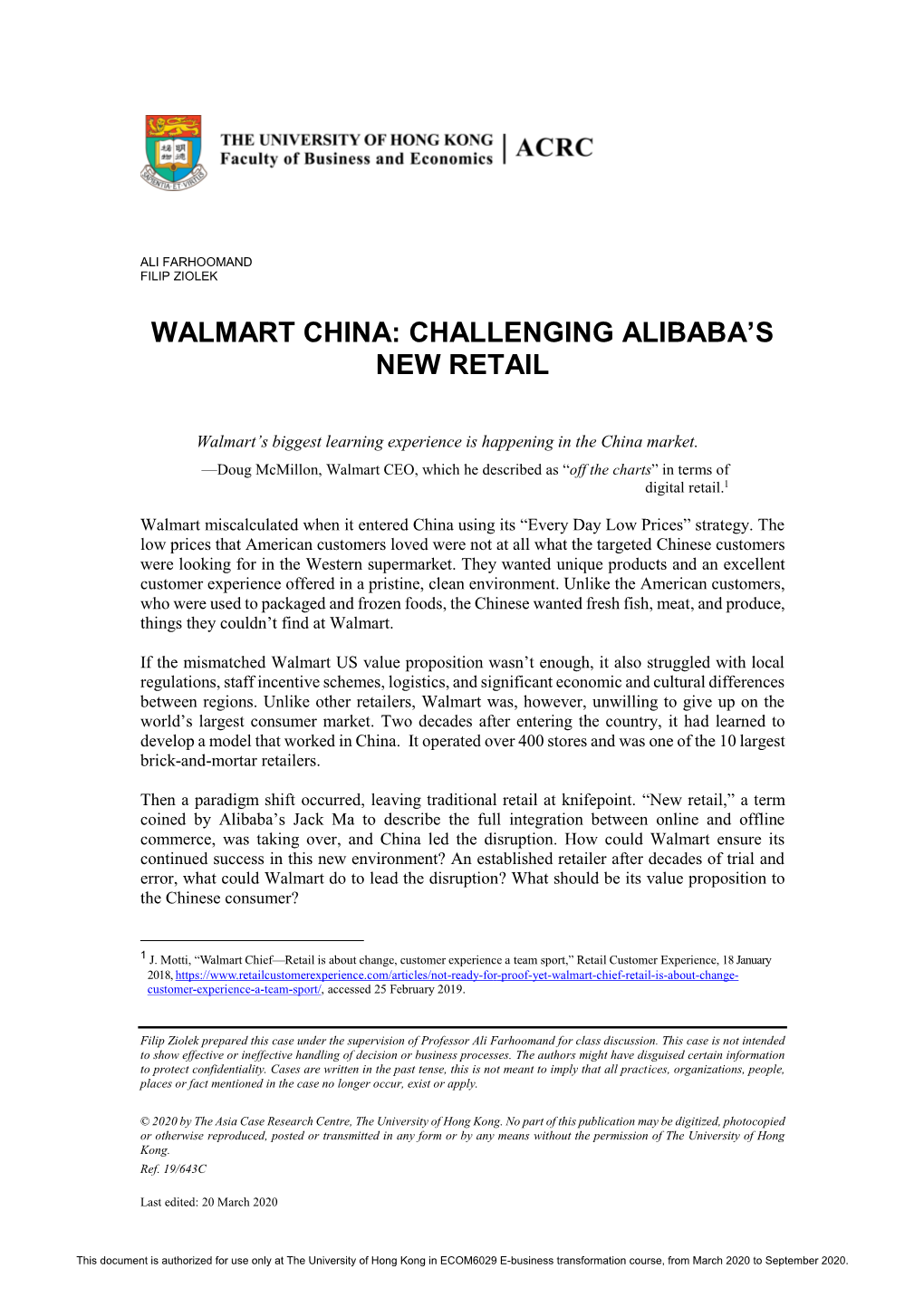 Walmart China: Challenging Alibaba’S New Retail