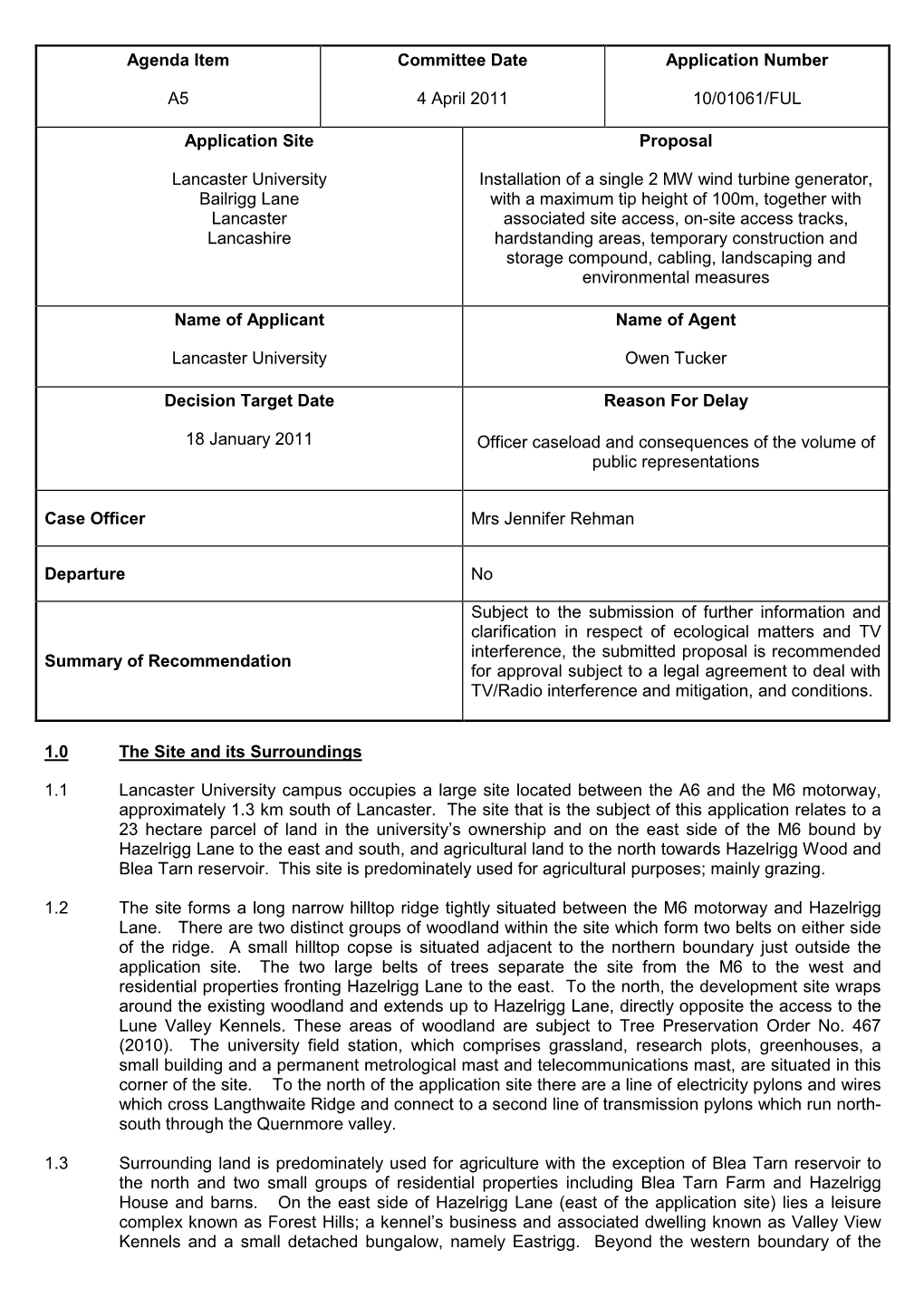 Agenda Item A5 Committee Date 4 April 2011 Application Number 10