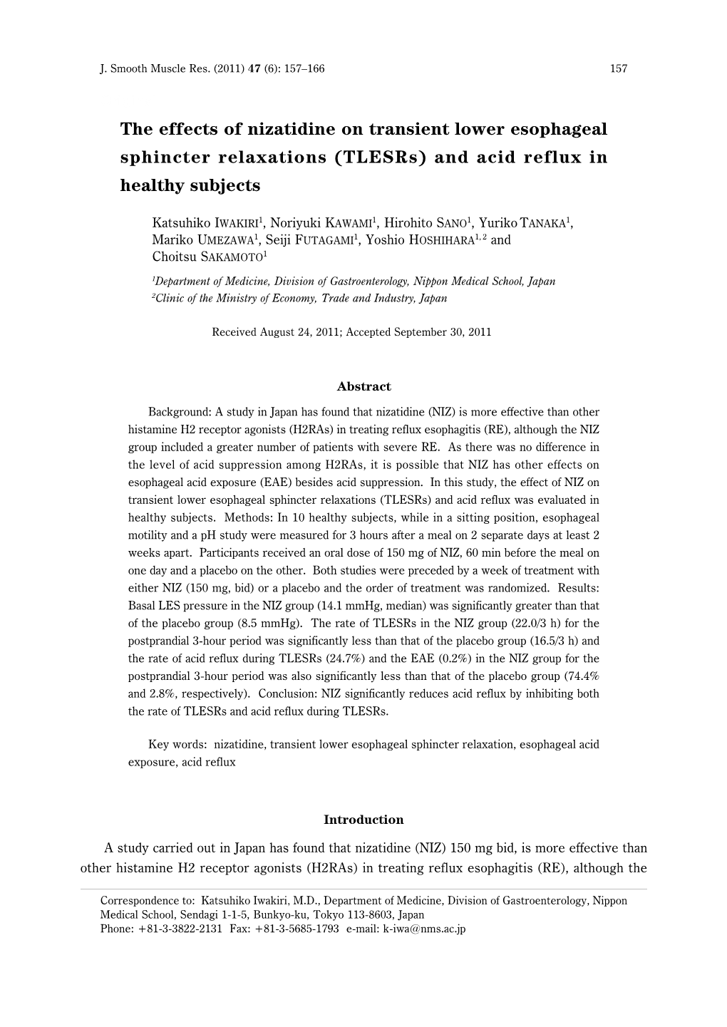 The Effects of Nizatidine on Transient Lower Esophageal Sphincter Relaxations (Tlesrs) and Acid Reflux in Healthy Subjects