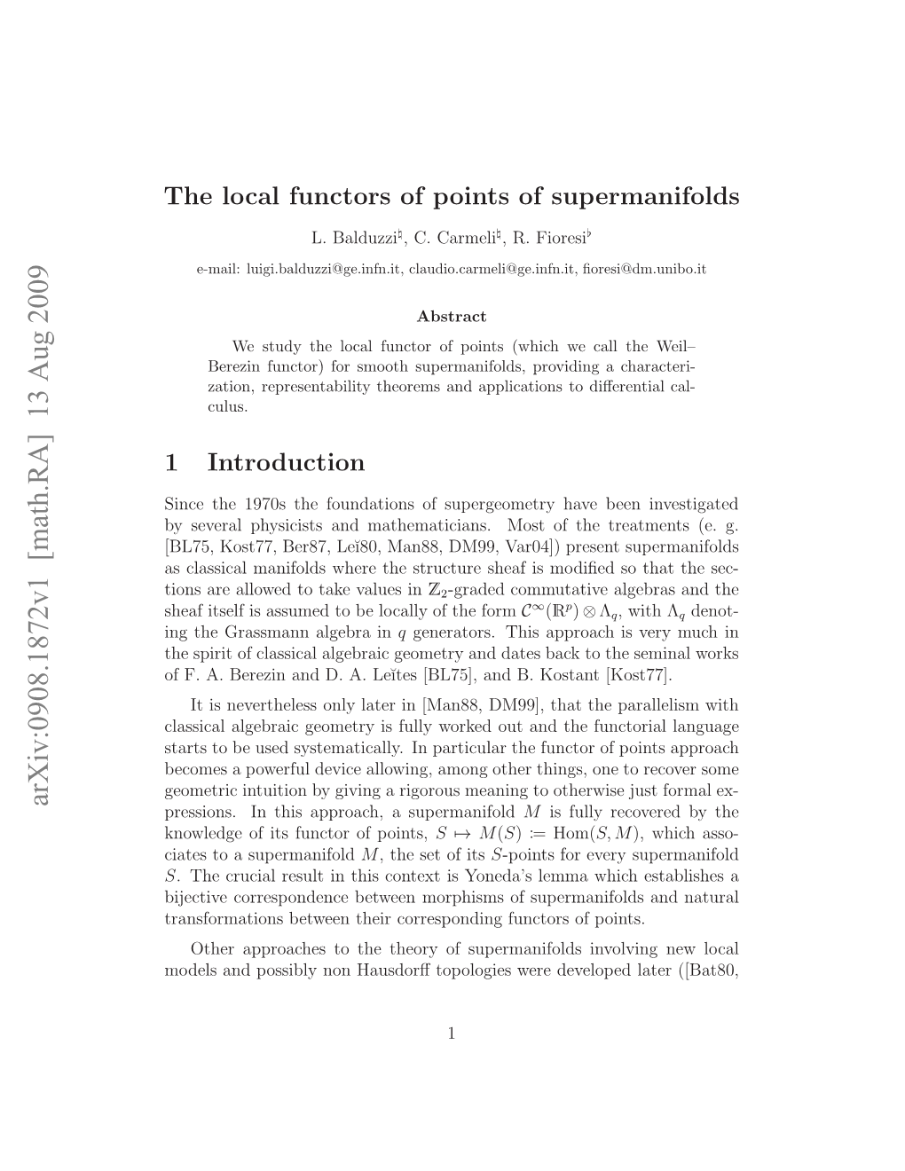 The Local Functors of Points of Supermanifolds