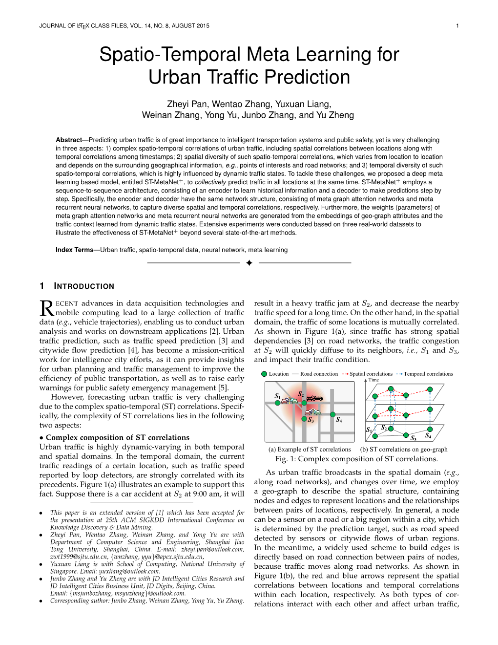 Spatio-Temporal Meta Learning for Urban Traffic Prediction