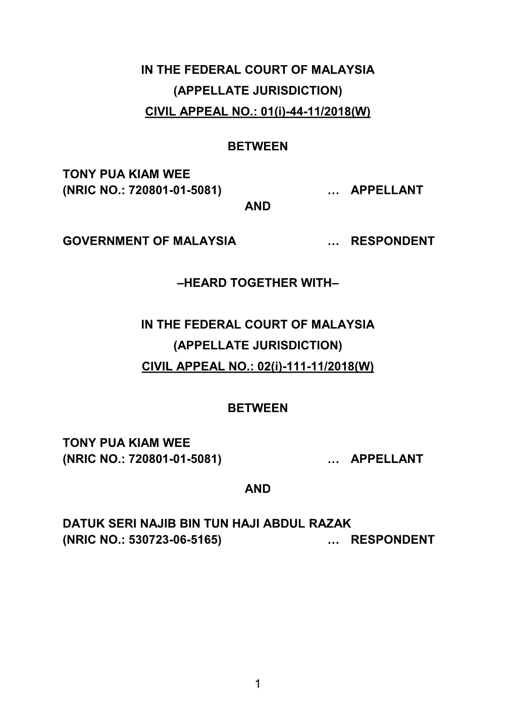 Between Tony Pua Kiam Wee (Nric No.: 720801-01-5081) … Appellant