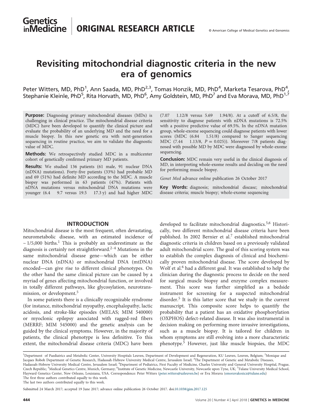 Revisiting Mitochondrial Diagnostic Criteria in the New Era of Genomics