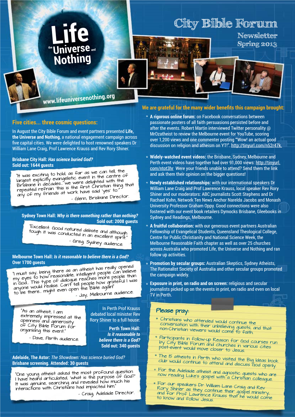 City Bible Forum Newsletter Spring 2013