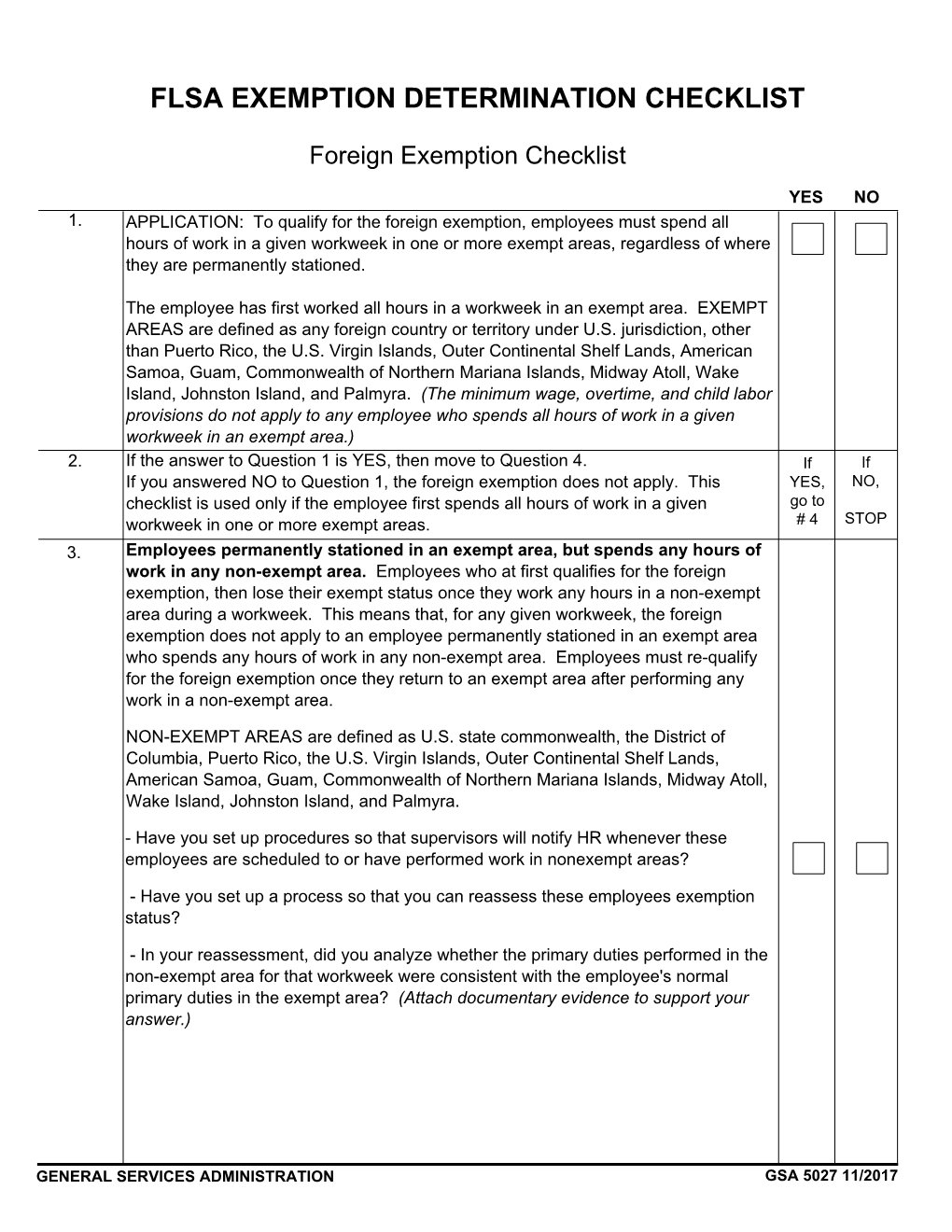 Flsa Exemption Determination Checklist