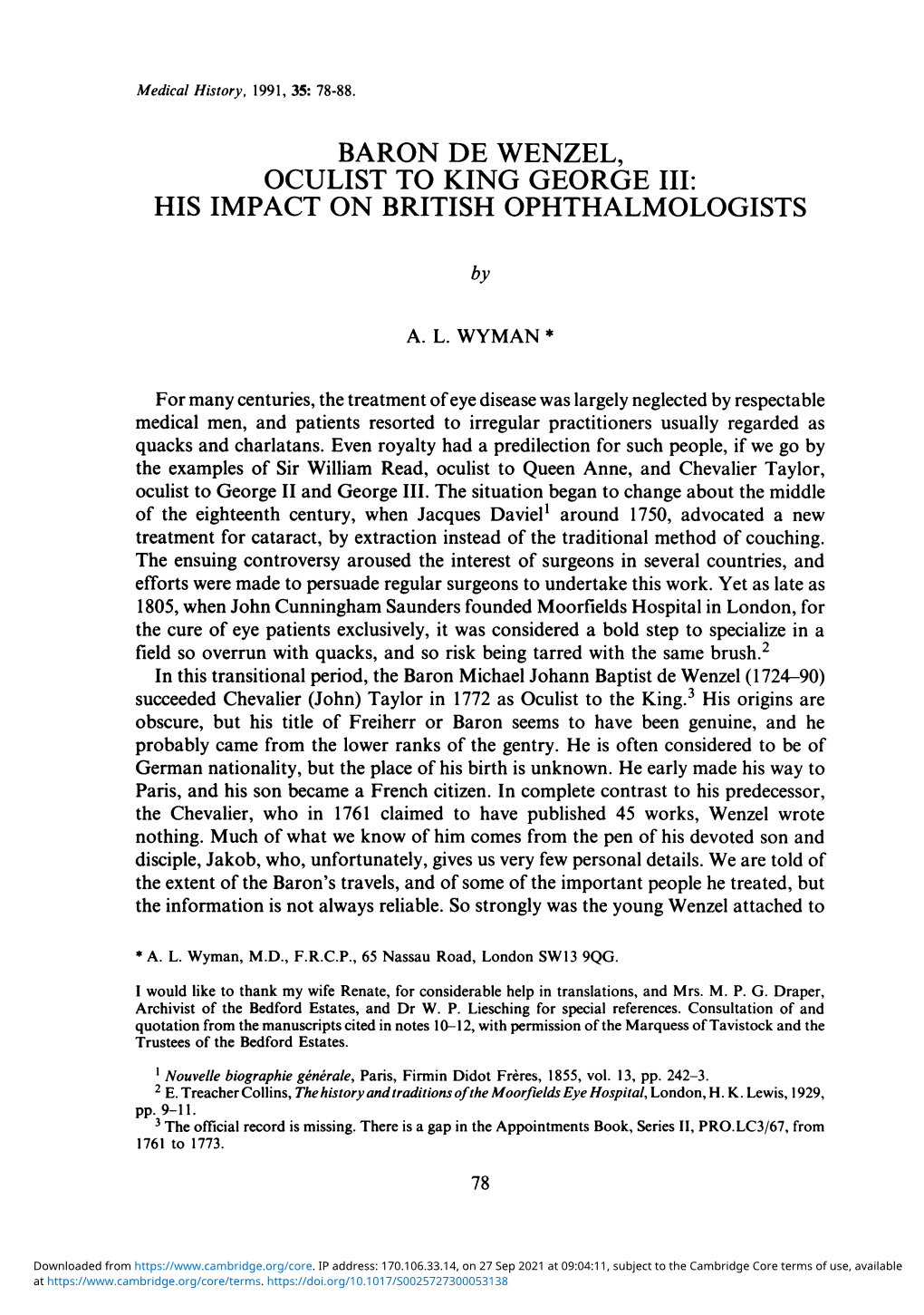 Oculist to King George Iii: His Impact on British Ophthalmologists