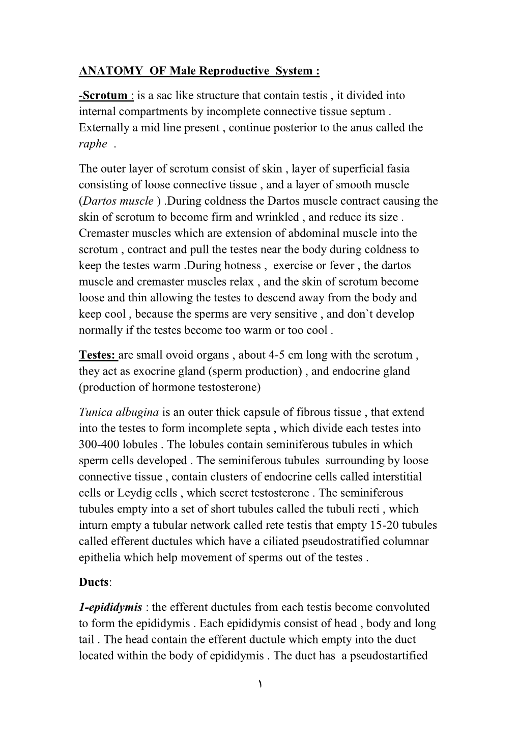 1 : Male Reproductive System ANATOMY of -Scrotum : Is a Sac
