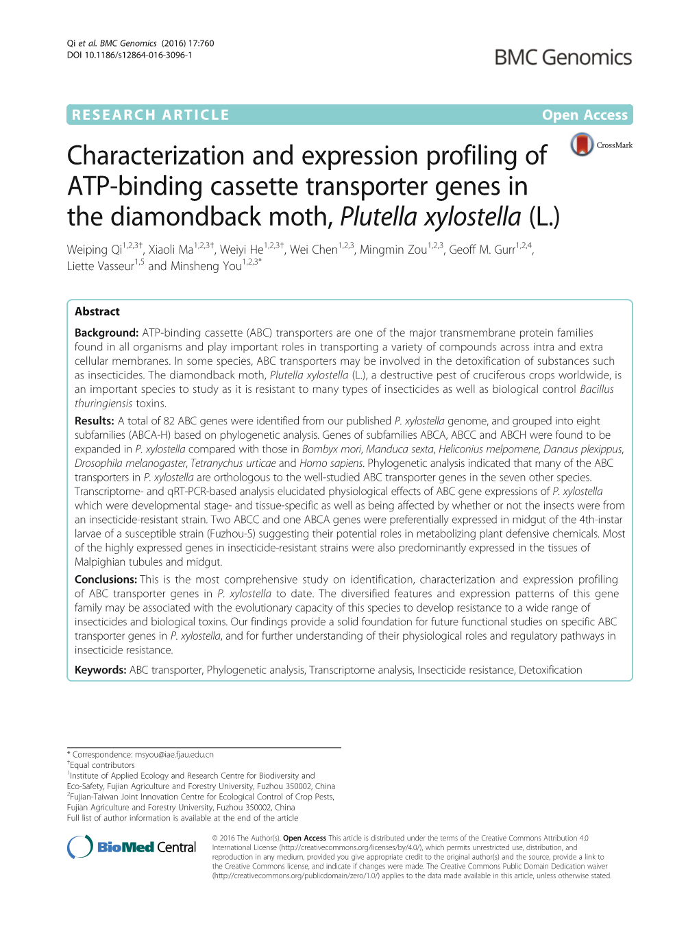 Characterization and Expression Profiling of ATP-Binding Cassette