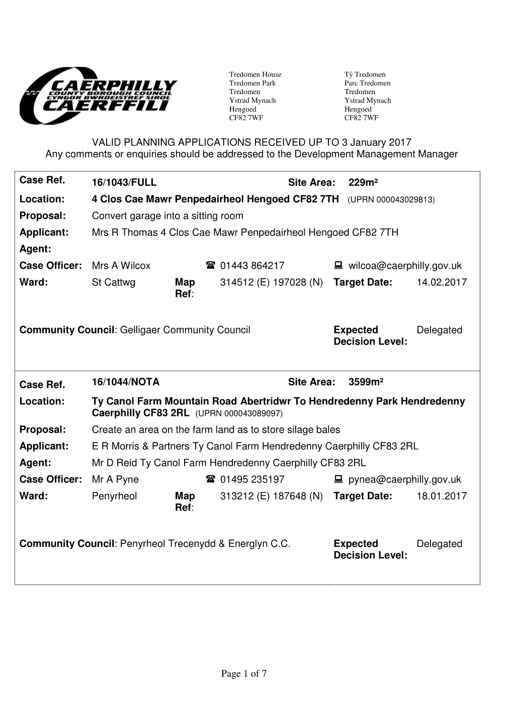 Page 1 of 7 VALID PLANNING APPLICATIONS RECEIVED up TO