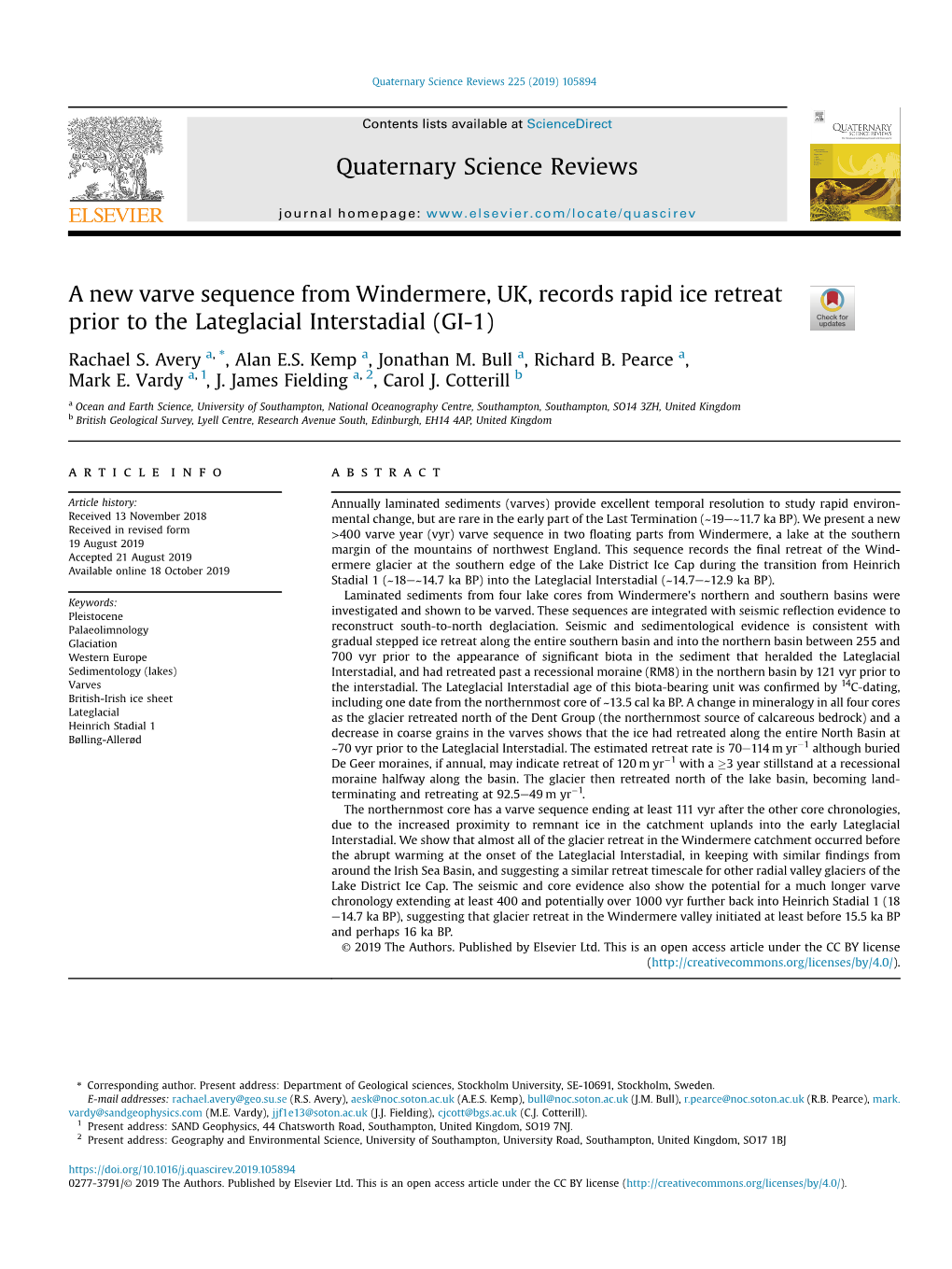 A New Varve Sequence from Windermere, UK, Records Rapid Ice Retreat Prior to the Lateglacial Interstadial (GI-1)