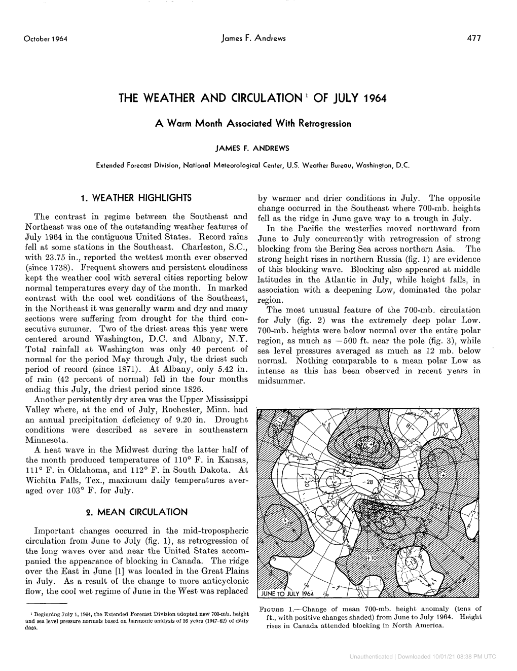 The Weather and Circulation of July 1964