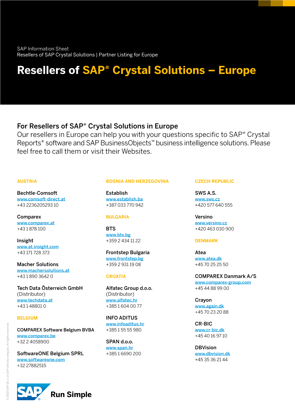 Resellers of SAP® Crystal Solutions – Europe