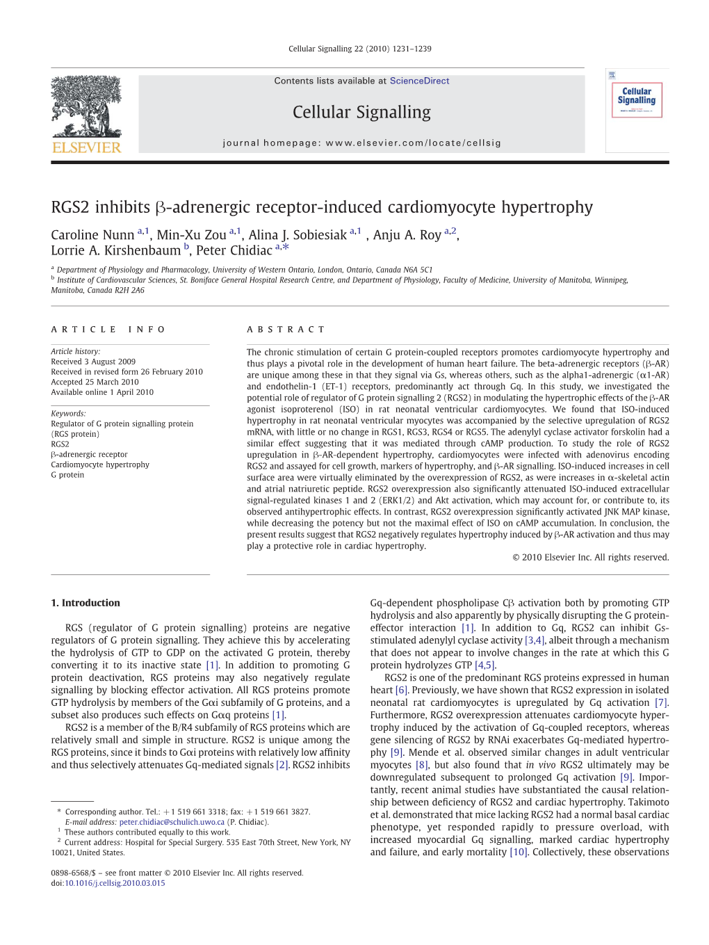 RGS2 Inhibits Β-Adrenergic Receptor-Induced Cardiomyocyte Hypertrophy