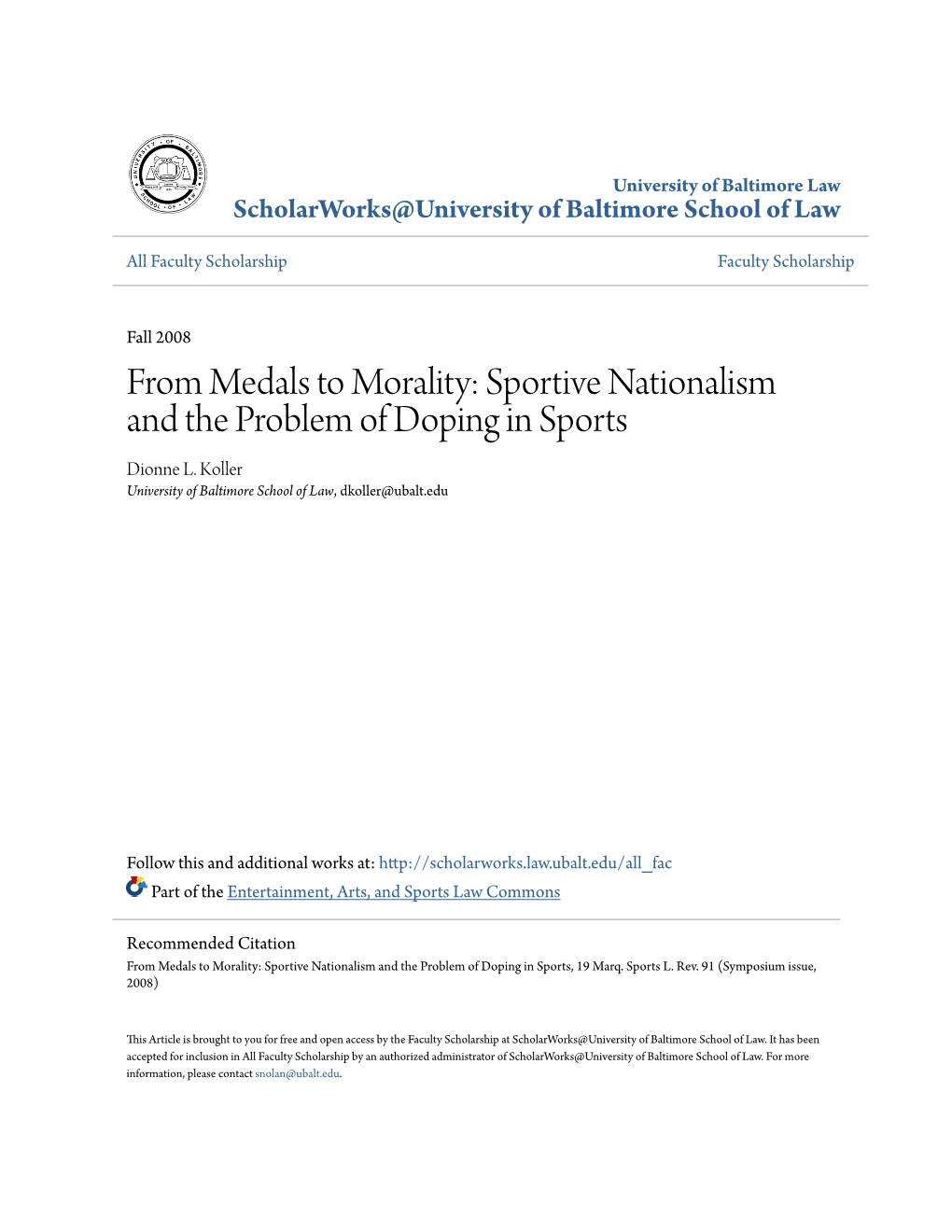 Sportive Nationalism and the Problem of Doping in Sports Dionne L