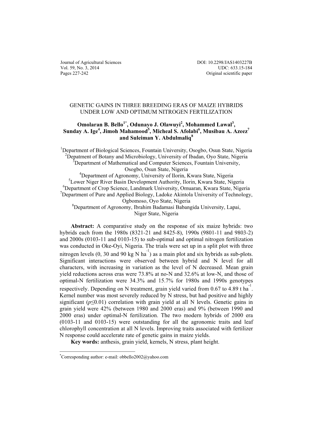 Genetic Gains in Three Breeding Eras of Maize Hybrids Under Low and Optimum Nitrogen Fertilization