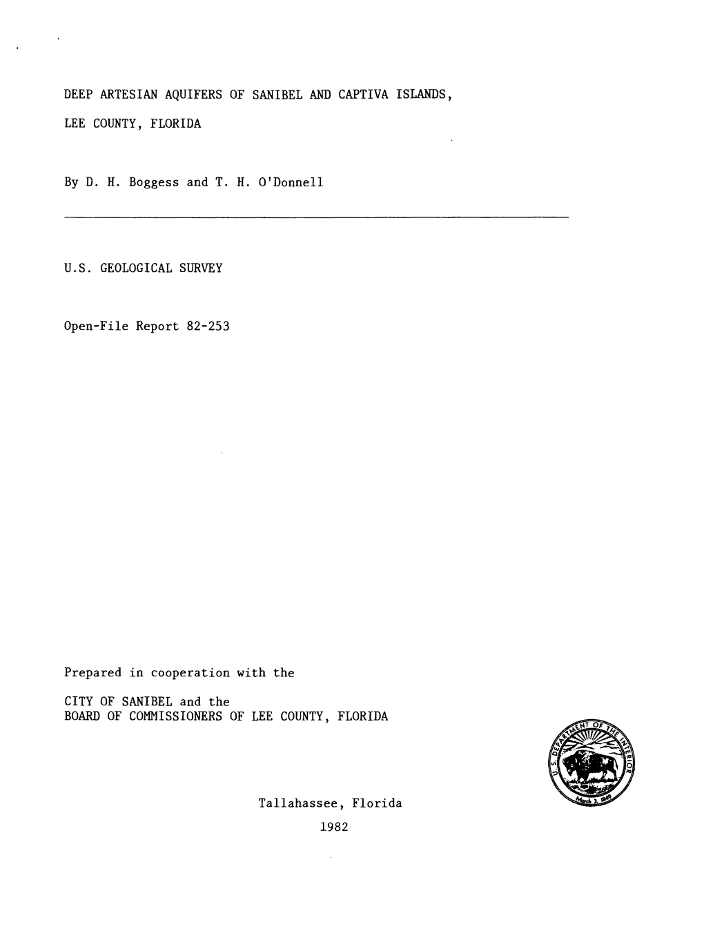 Deep Artesian Aquifers of Sanibel and Captiva Islands, Lee County, Florida