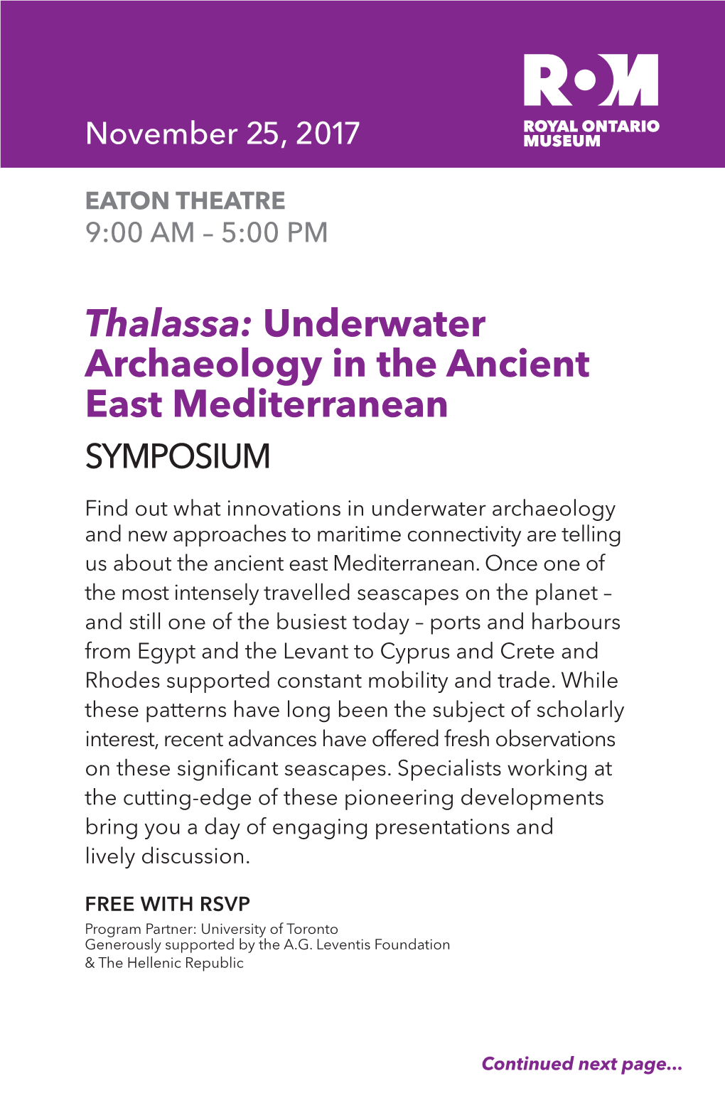 Thalassa: Underwater Archaeology in the Ancient East Mediterranean SYMPOSIUM