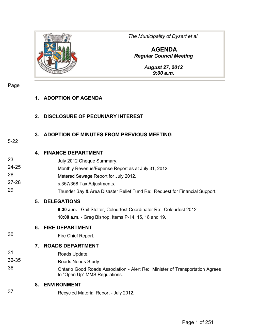 AGENDA Regular Council Meeting