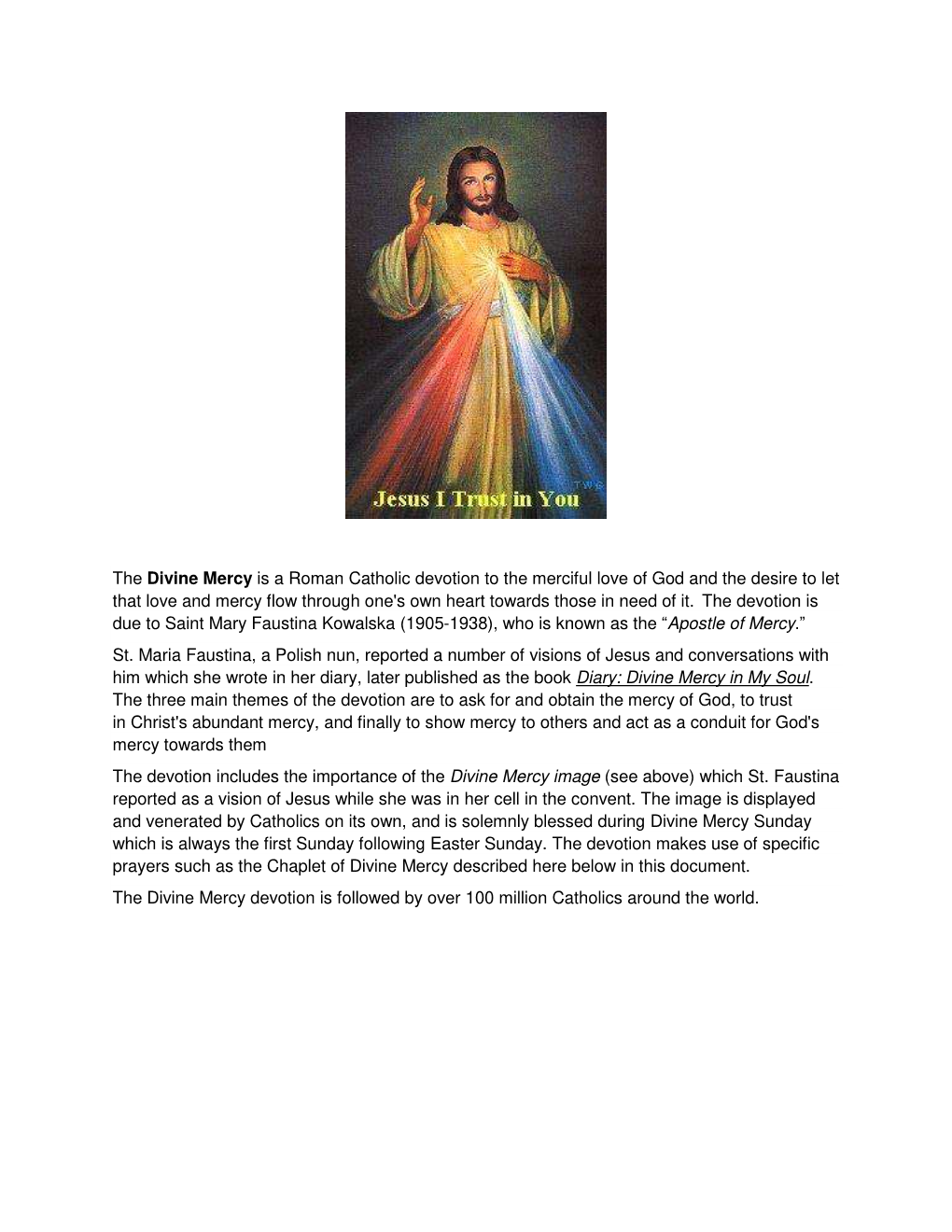 The Divine Mercy Is a Roman Catholic Devotion to the Merciful Love of God