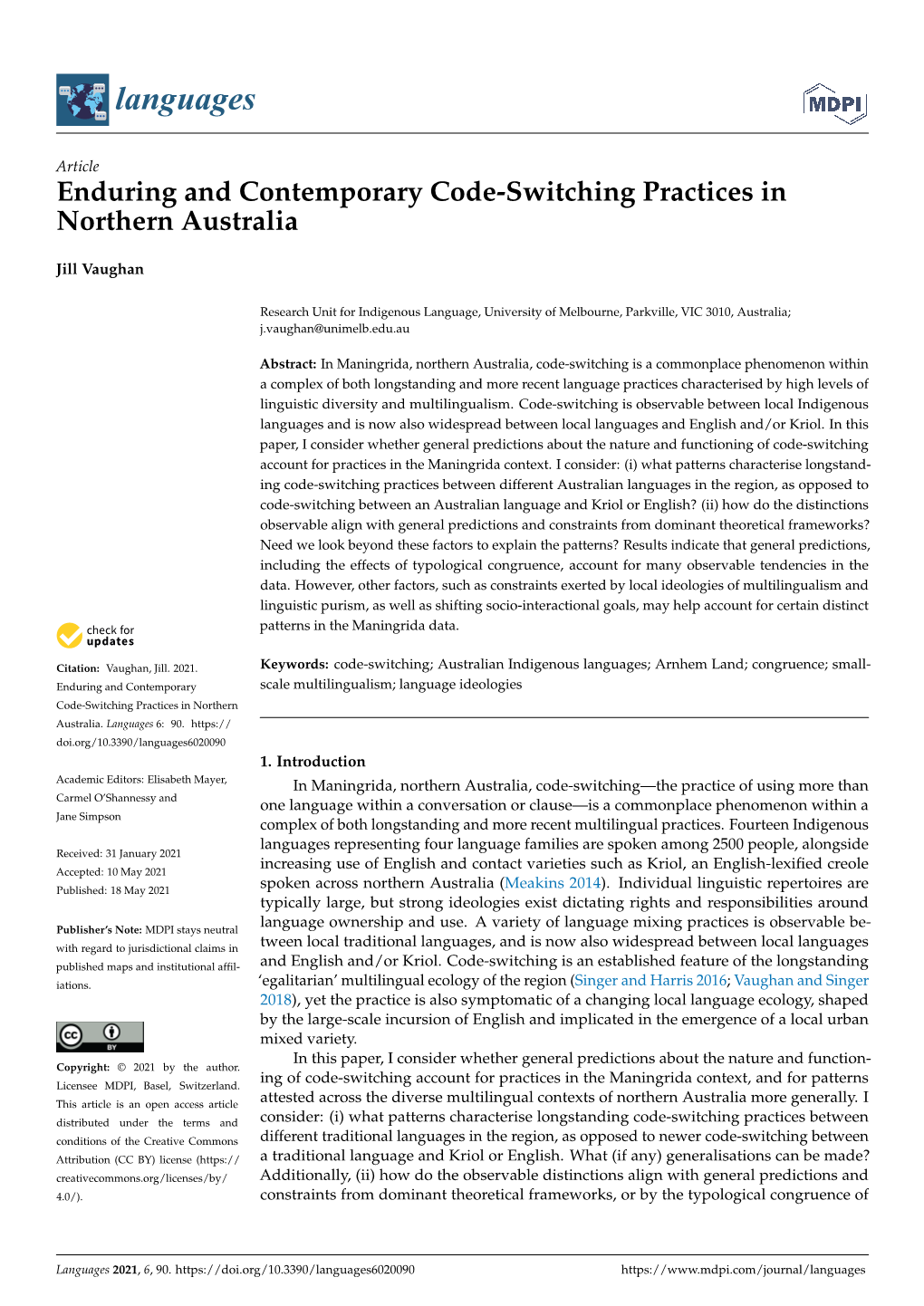 Enduring and Contemporary Code-Switching Practices in Northern Australia