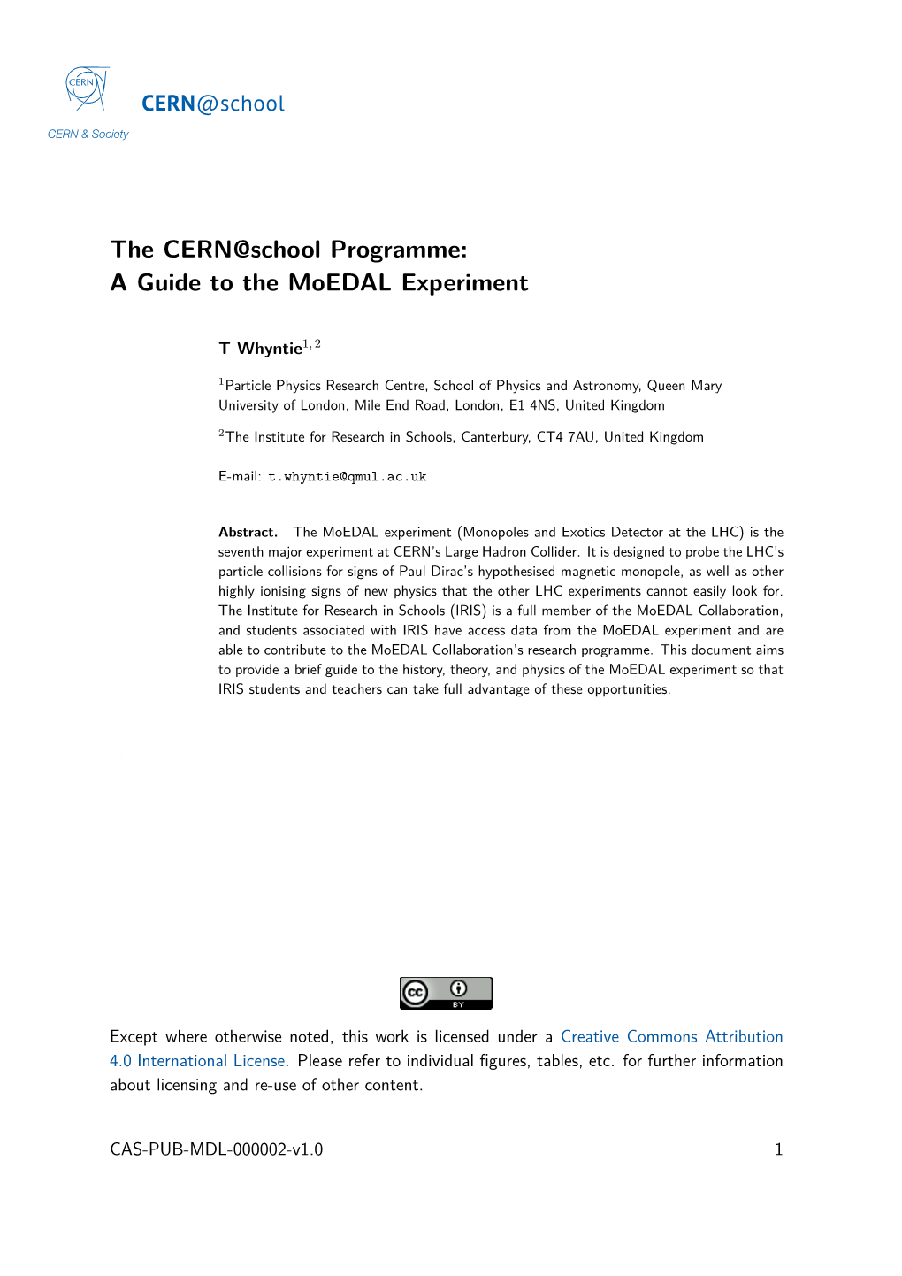 The CERN@School Programme: a Guide to the Moedal Experiment