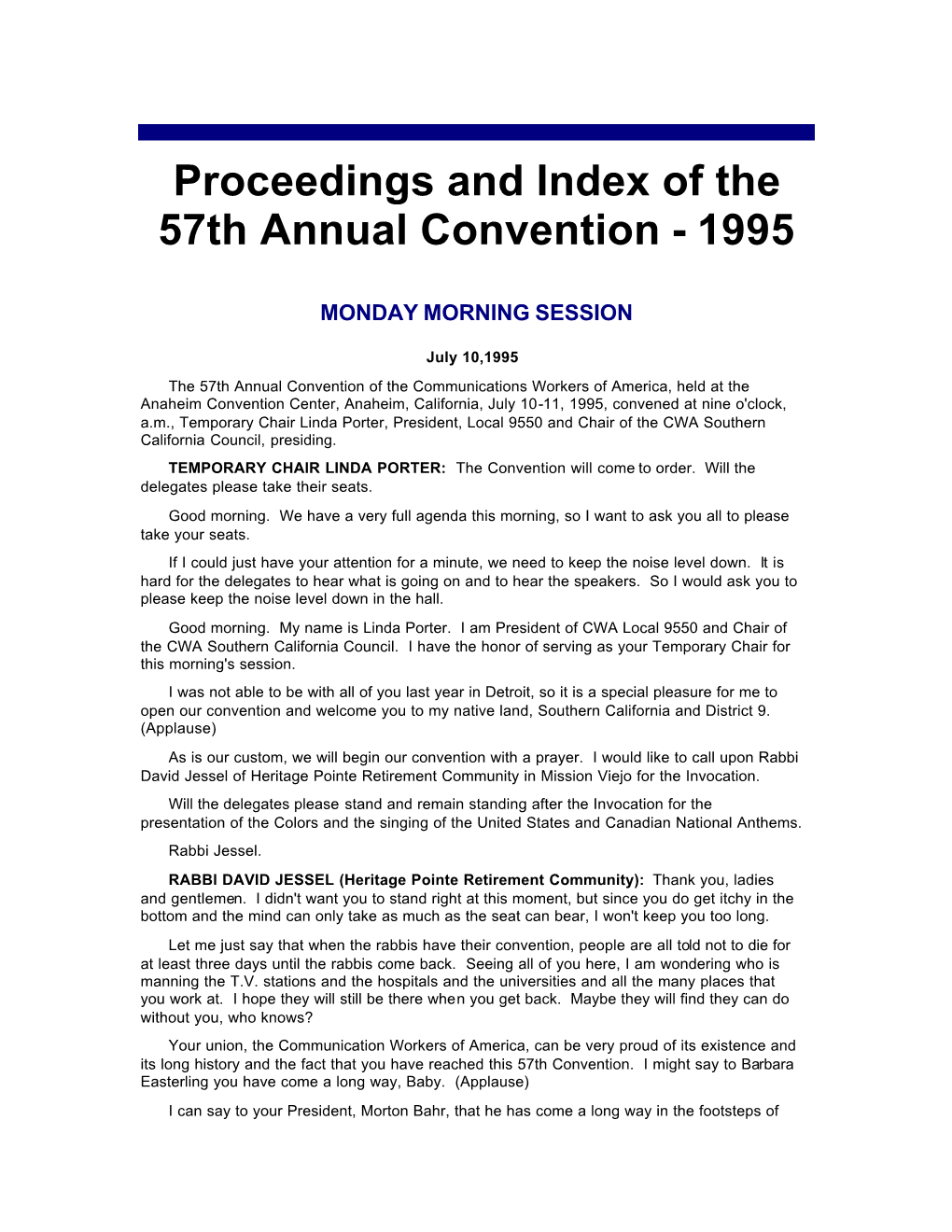 Proceedings and Index of the 57Th Annual Convention - 1995