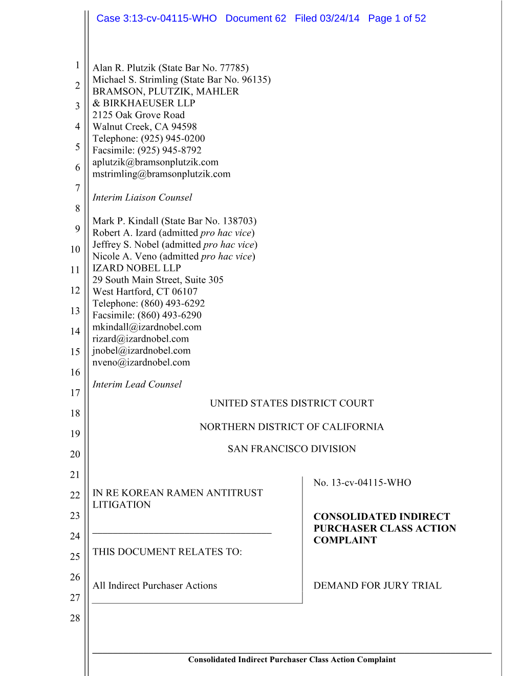 Consolidated Indirect Purchaser Class Action Complaint Case 3:13-Cv-04115-WHO Document 62 Filed 03/24/14 Page 2 of 52