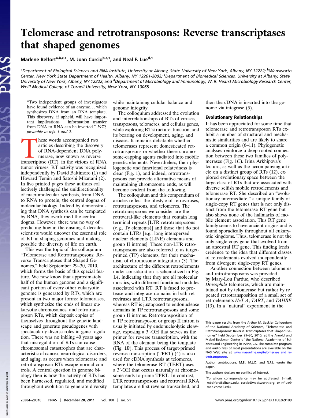 Telomerase and Retrotransposons: Reverse Transcriptases That Shaped Genomes