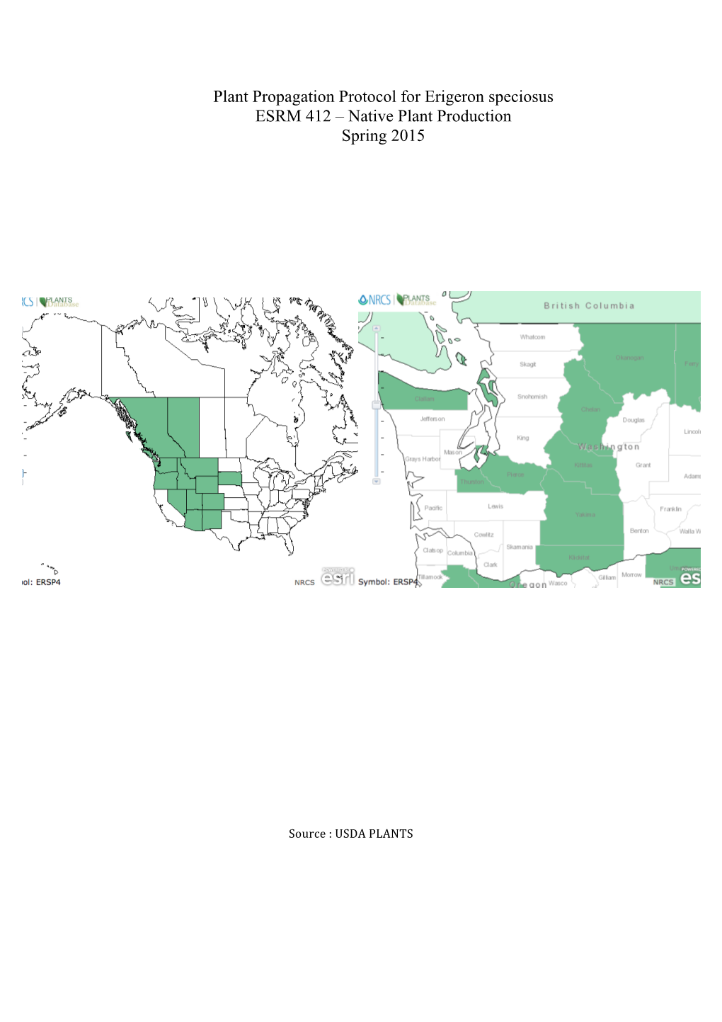 Plant Propagation Protocol for Erigeron Speciosus ESRM 412 – Native Plant Production Spring 2015