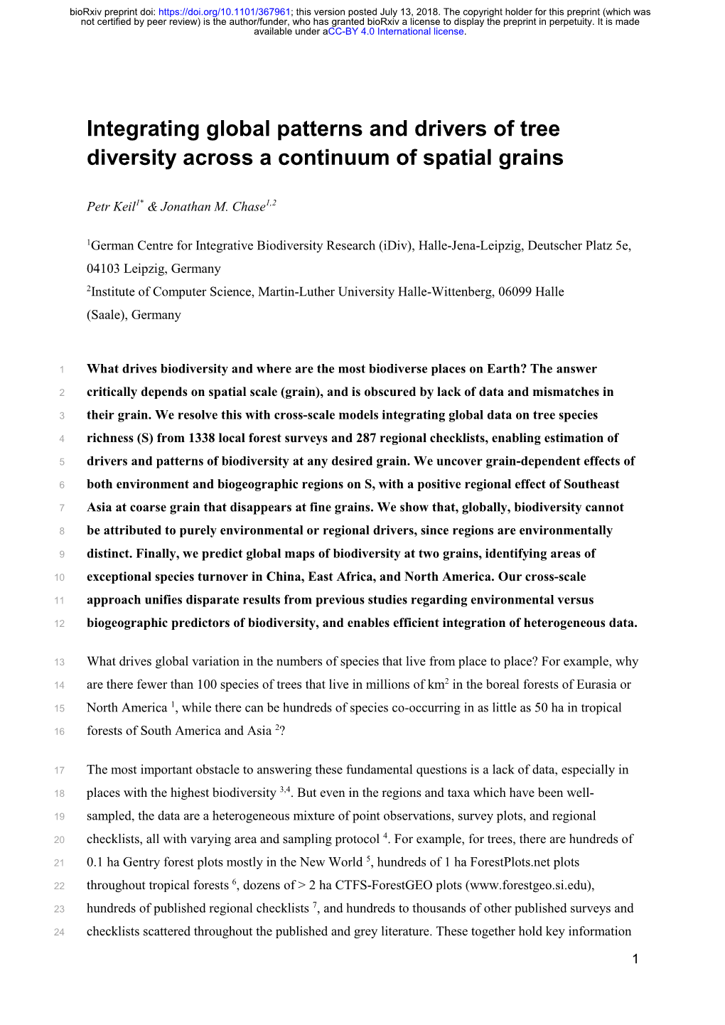 Integrating Global Patterns and Drivers of Tree Diversity Across a Continuum of Spatial Grains