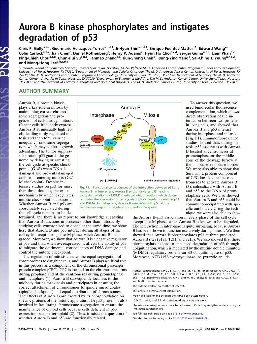 Aurora B Kinase Phosphorylates and Instigates Degradation of P53