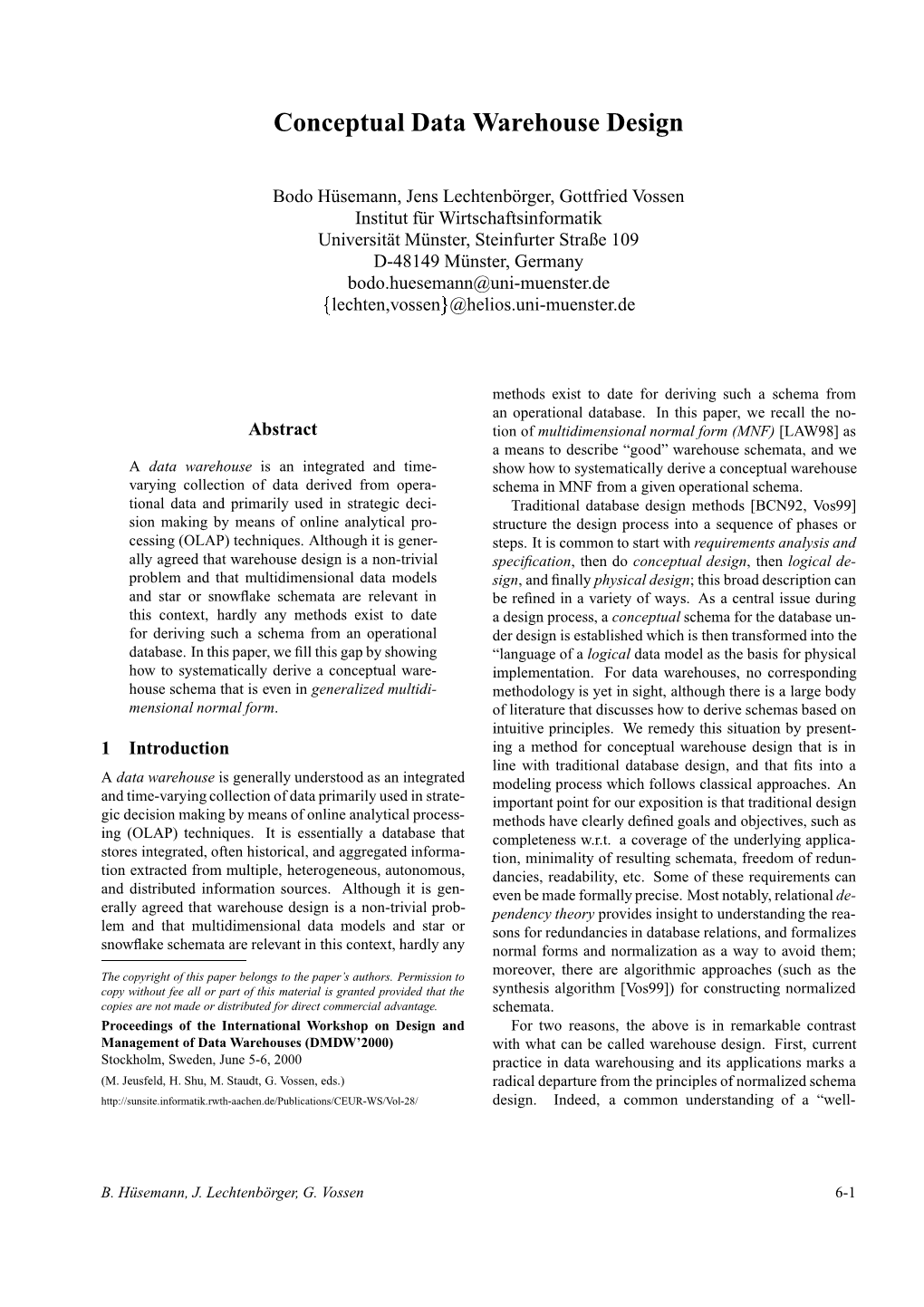 Conceptual Data Warehouse Design