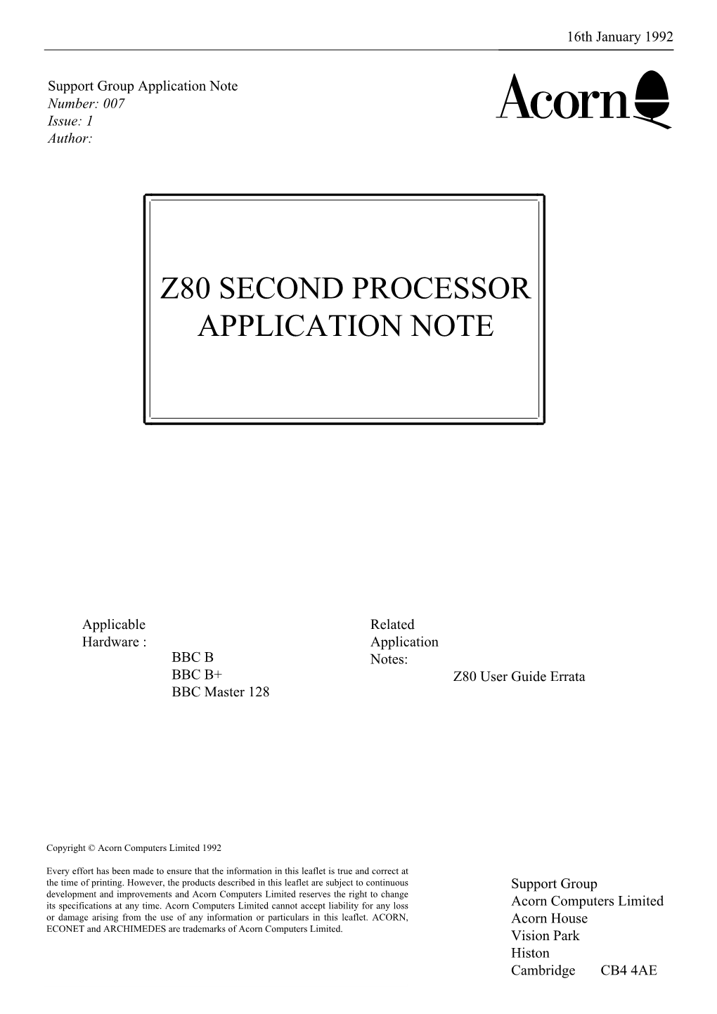 Z80 Second Processor Application Note