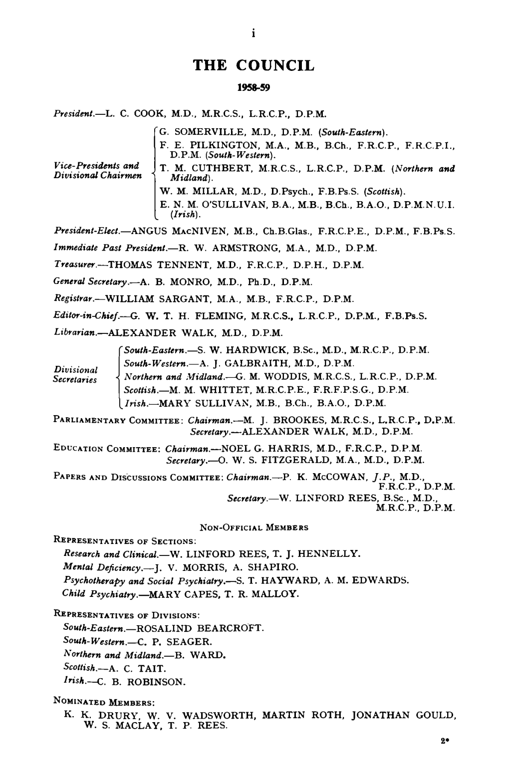 The Council 1958-59