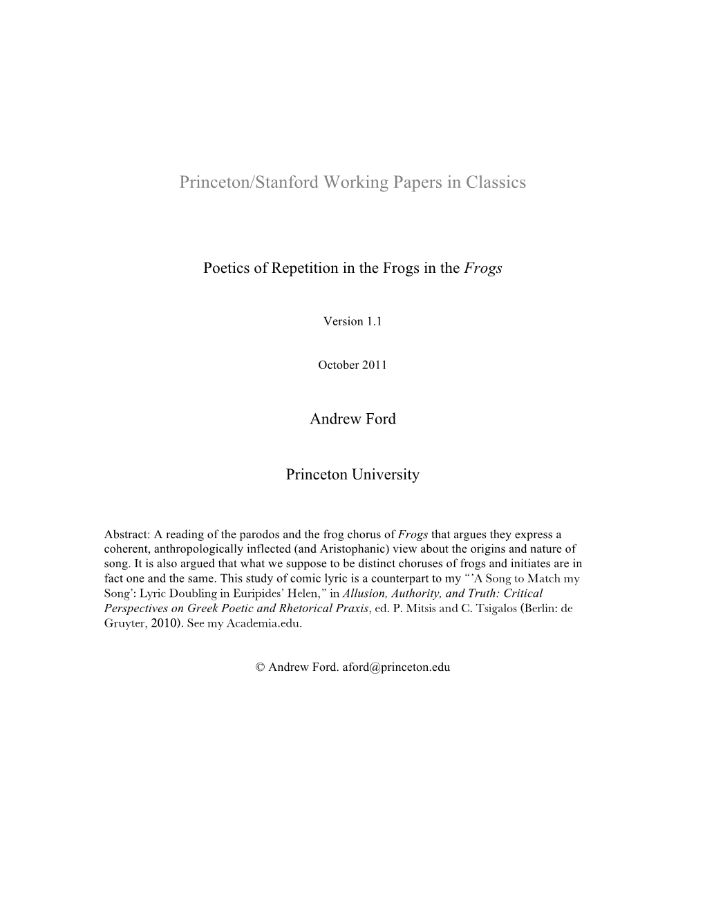 Princeton/Stanford Working Papers in Classics