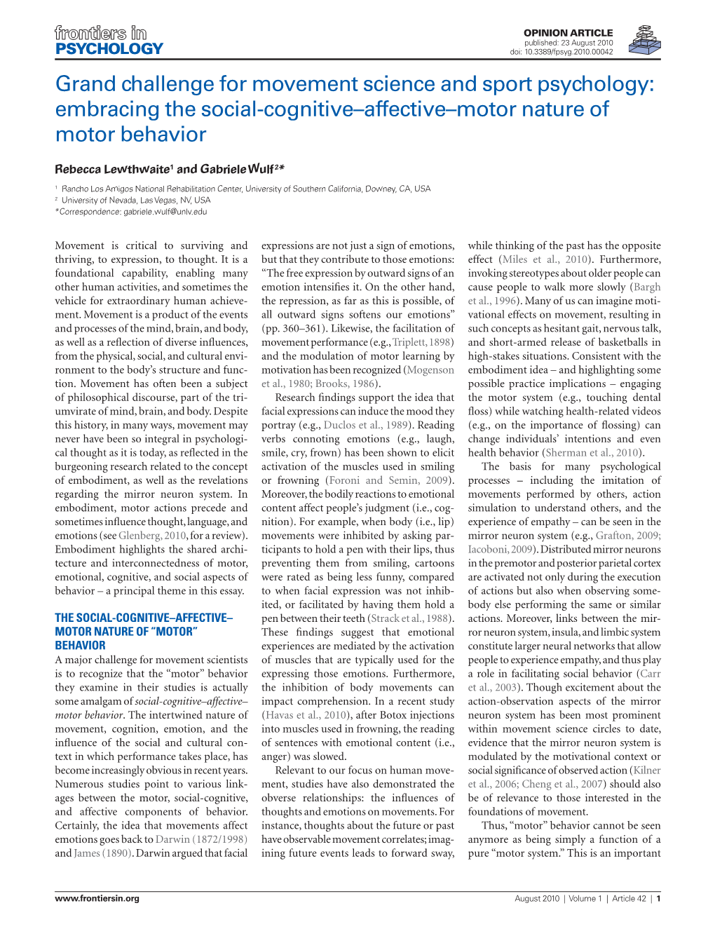 Embracing the Social-Cognitive–Affective–Motor Nature of Motor Behavior