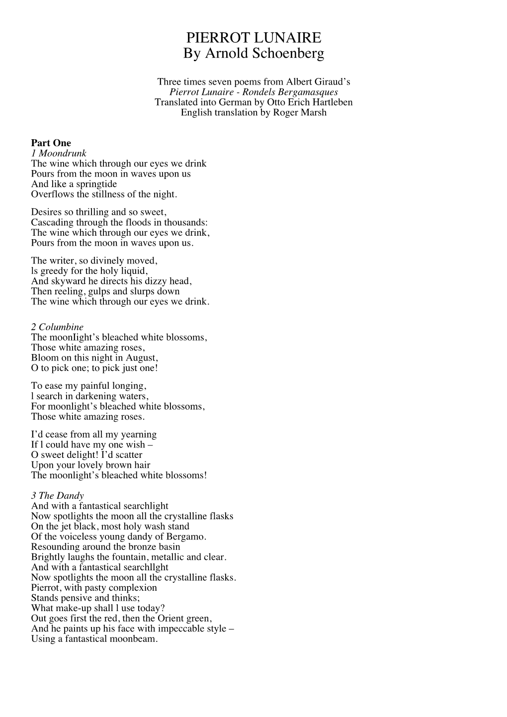 PIERROT LUNAIRE by Arnold Schoenberg