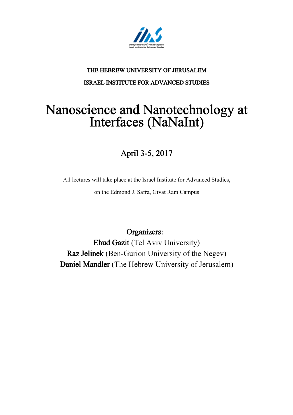 Nanoscience and Nanotechnology at Interfaces (Nanaint)