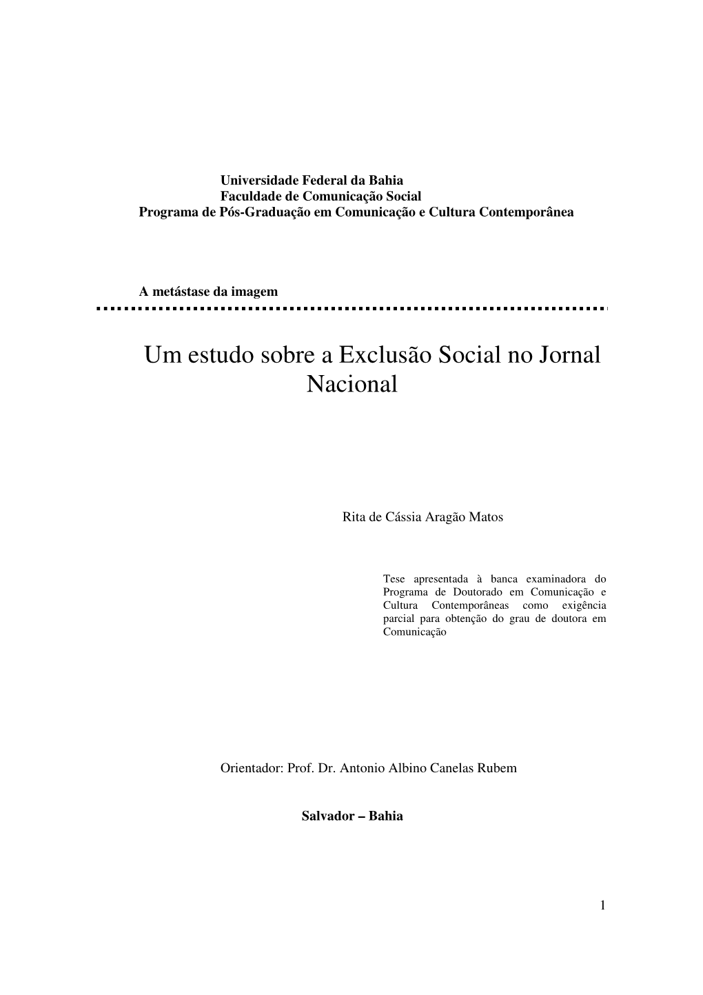 Um Estudo Sobre a Exclusão Social No Jornal Nacional