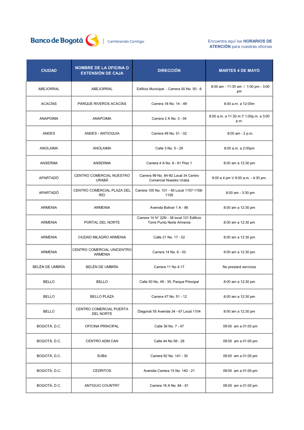 Encuentra Aquí Los HORARIOS DE ATENCIÓN Para Nuestras Oficinas