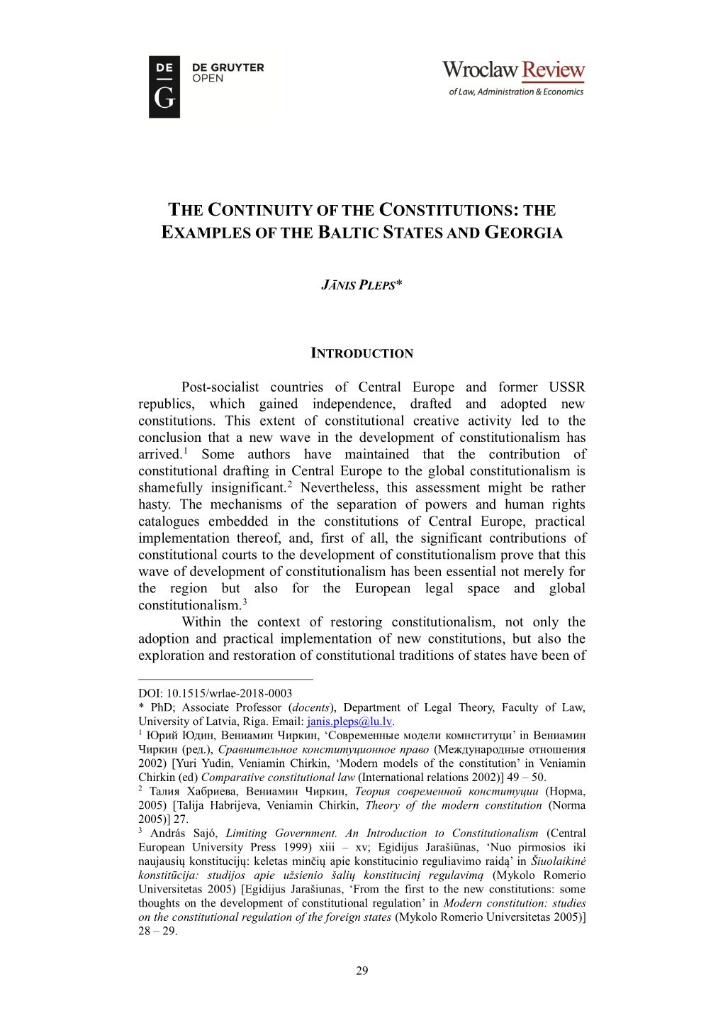 The Continuity of the Constitutions:The Examples of the Baltic States and Georgia