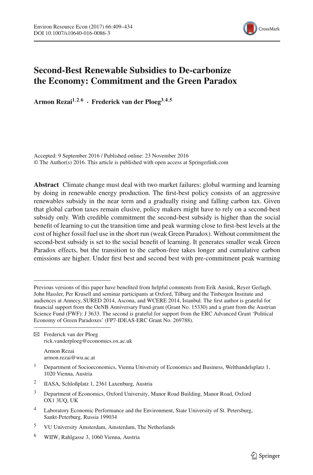 Second-Best Renewable Subsidies to De-Carbonize the Economy: Commitment and the Green Paradox