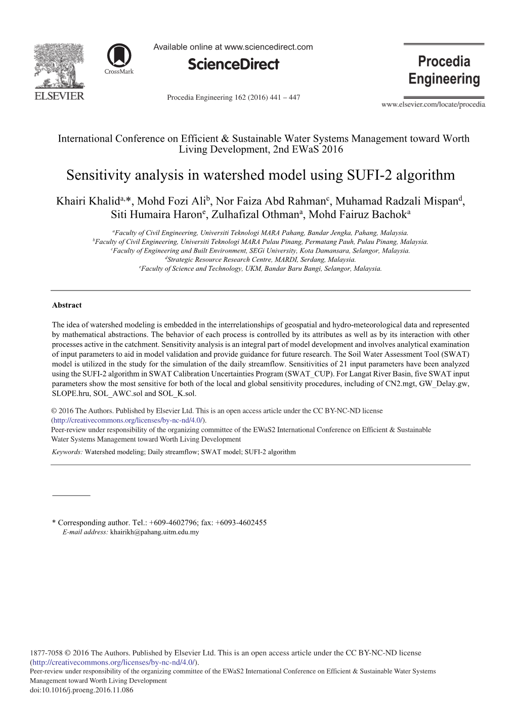 Sensitivity Analysis in Watershed Model Using SUFI-2 Algorithm