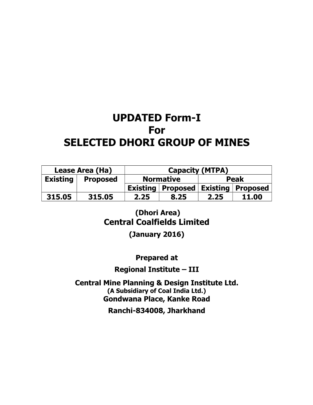 UPDATED Form-I for SELECTED DHORI GROUP of MINES