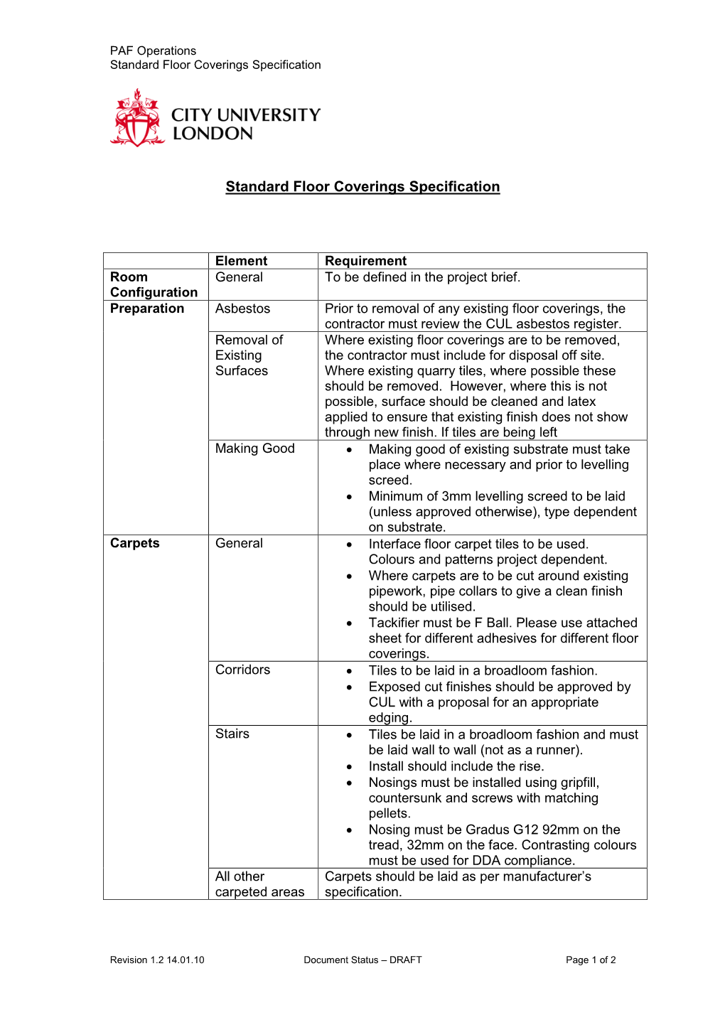 Standard Floor Coverings Specification