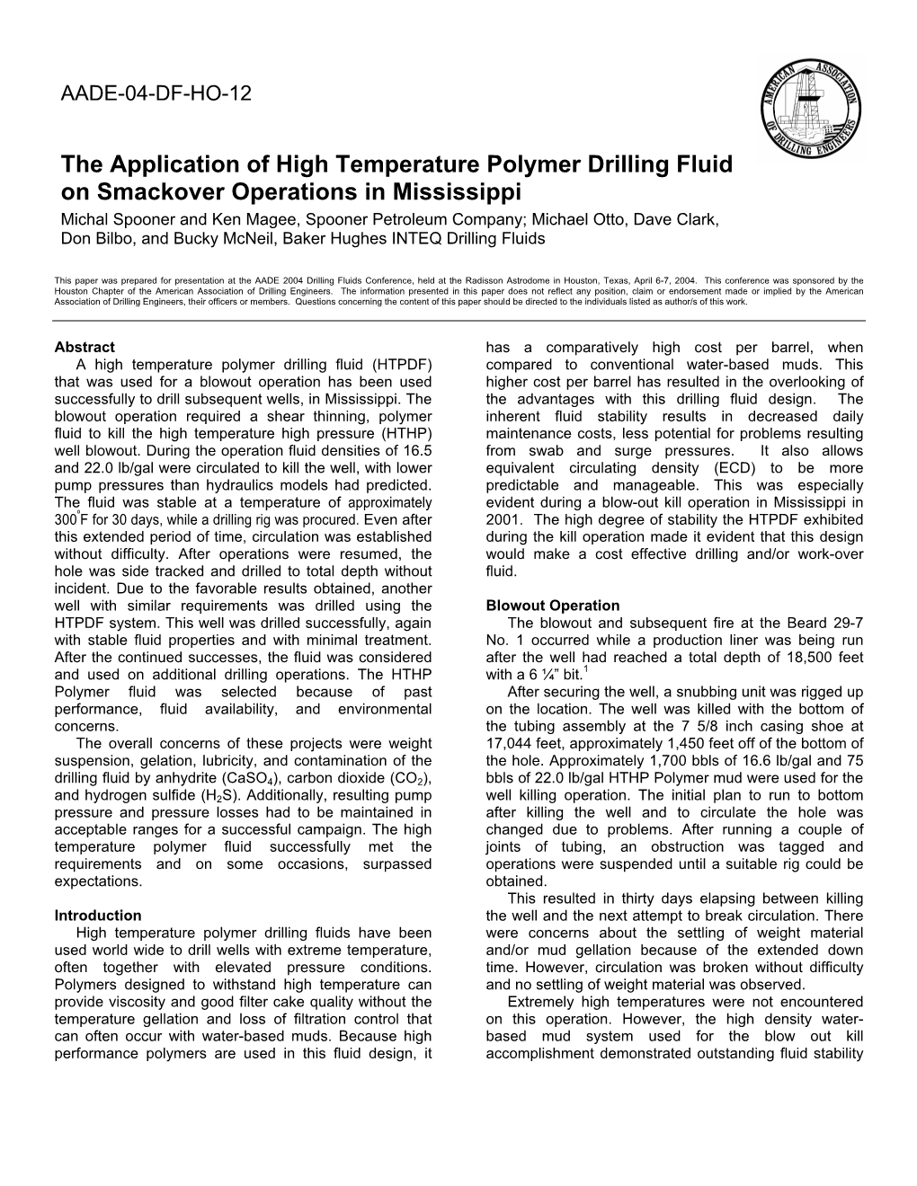 The Application of High Temperature Polymer Drilling Fluid On